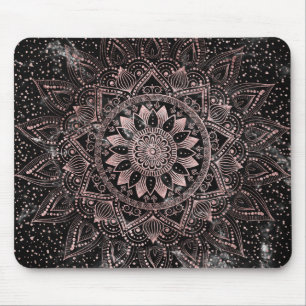 Elegant Rose Gold Dots Mandala Marble Mouse Mat