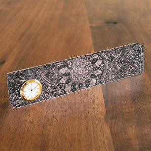 Elegant Rose Gold Dots Mandala Marble Nameplate