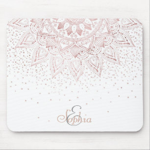 Elegant Rose Gold Dots Mandala Mouse Mat