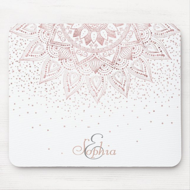 Elegant Rose Gold Dots Mandala Mouse Mat (Front)