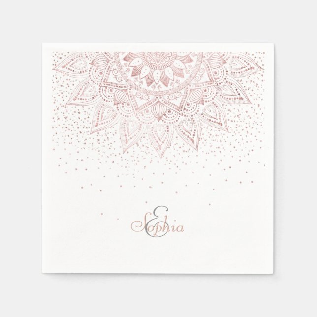 Elegant Rose Gold Dots Mandala Napkin (Front)