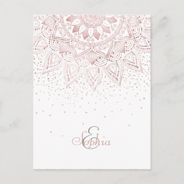Elegant Rose Gold Dots Mandala Postcard (Front)