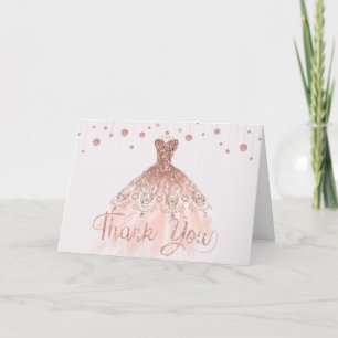 Elegant Rose Gold Dress Quinceañera 15th Birthday Thank You Card
