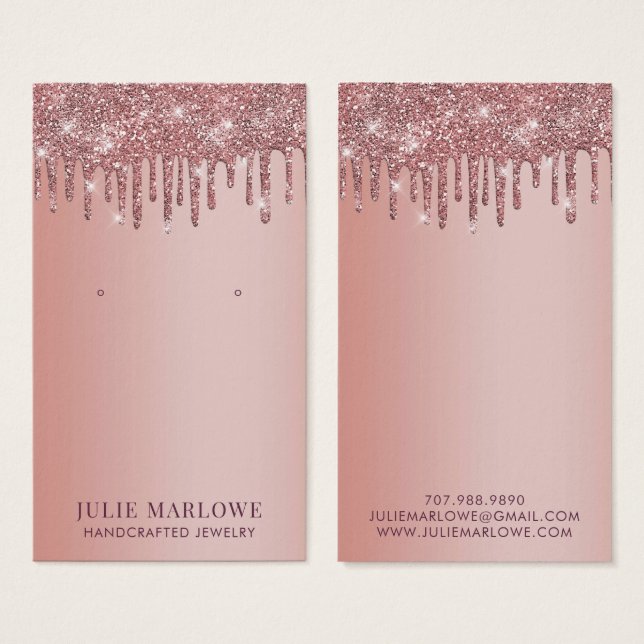 Elegant Rose Gold Dripping Glitter Earring Display (Front & Back)