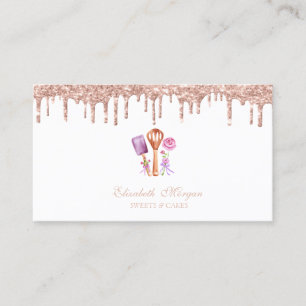 Elegant Rose Gold Drips Bakery Tools Flowers Business Card