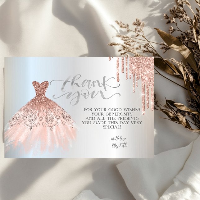 Elegant Rose Gold Drips Chic Dress Rose Gold Thank You Card (Creator Uploaded)