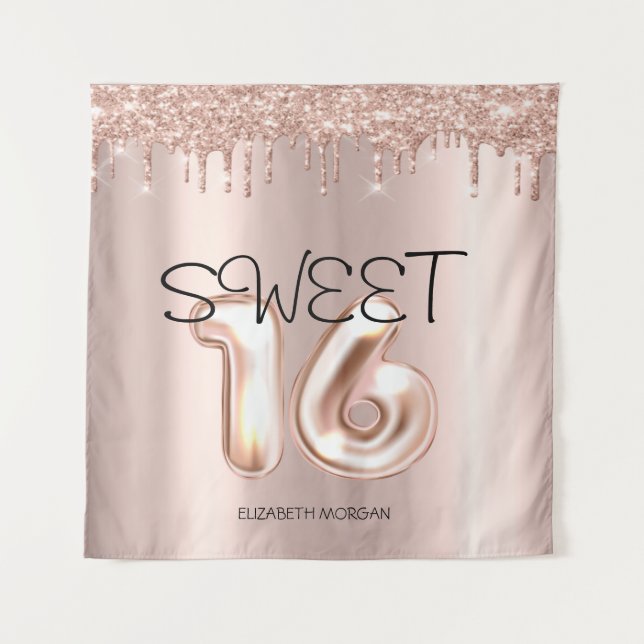 Elegant Rose Gold Drips Rose Gold Sweet 16   Tapestry (Front)