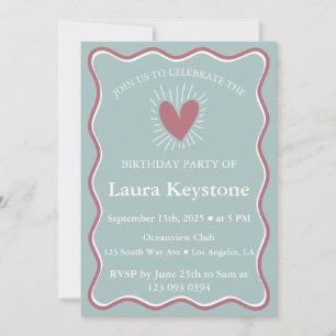 Elegant Rose Gold, Dusty Blue & White Wavy Border Invitation