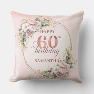 Elegant Rose Gold Dusty Pink Floral 60th birthday  Cushion