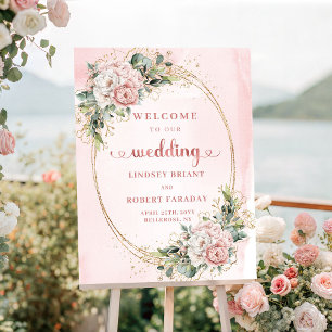 Elegant Rose Gold Dusty Pink Floral Wedding Welcom Poster