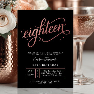 Elegant Rose Gold Eighteen 18th Birthday  Invitation