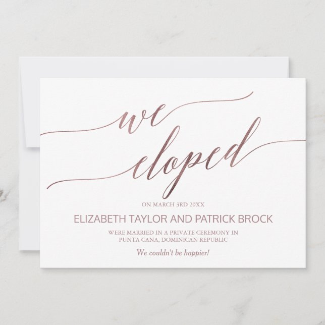 Elegant Rose Gold Elopement Announcement (Front)