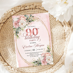 Elegant Rose Gold Eucalyptus 90th Birthday Invite