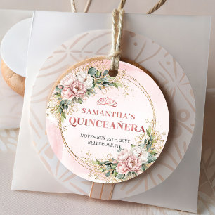 Elegant Rose Gold Eucalyptus Quinceañera Gift Tag