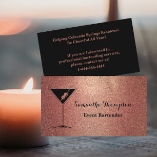 Elegant Rose Gold Event Bartender Business Card