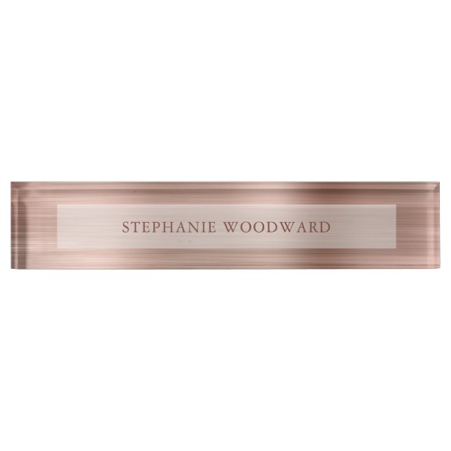 Elegant Rose Gold Faux Brushed Metal Foil Nameplate (Front)