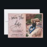 Elegant Rose Gold Faux Foil and Glitter Photo Save The Date<br><div class="desc">Elegant Rose Gold Save the Date with your own photo and ornate hand lettered calligraphy. The template is set up for you to upload a picture of the quince and personalise with your celebration date. The design has a trendy blended background of rose gold faux foil, watercolor, rose gold foil...</div>