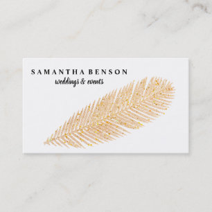 Elegant Rose Gold Faux Glitter Feather Business Card