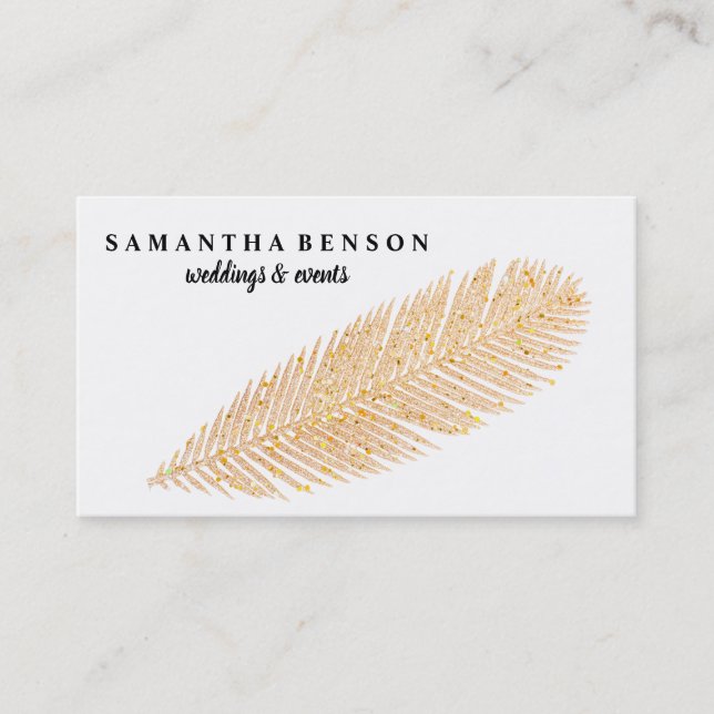 Elegant Rose Gold Faux Glitter Feather Business Card (Front)
