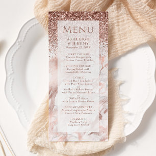 Elegant Rose Gold Faux Glitter Marble Wedding Menu