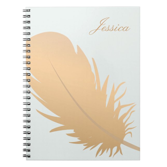 Elegant Rose Gold Feather Art Personalised Notebook (Front)