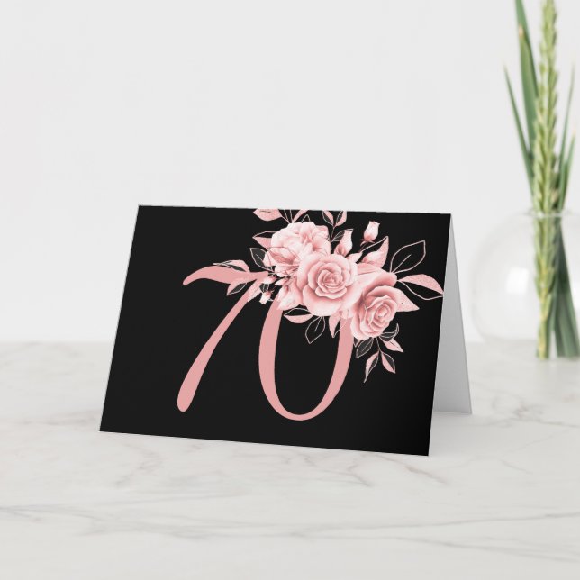 Elegant Rose Gold Floral 70th Birthday Party Card (Front)