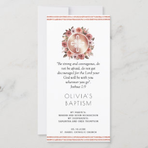 Elegant Rose Gold Floral Baptism Bookmark Favour Thank You Card