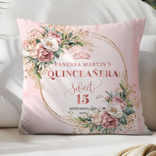 Elegant Rose Gold Floral Best Gift Quinceañera  Cushion