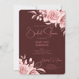 Elegant Rose Gold Floral Bridal Shower Burgundy Invitation