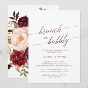 Elegant Rose Gold   Floral Brunch & Bubbly Invitation