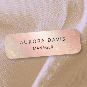 Elegant Rose Gold Floral Business Name Tag