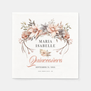 Elegant Rose Gold Floral Crown Quinceañera Party Napkin