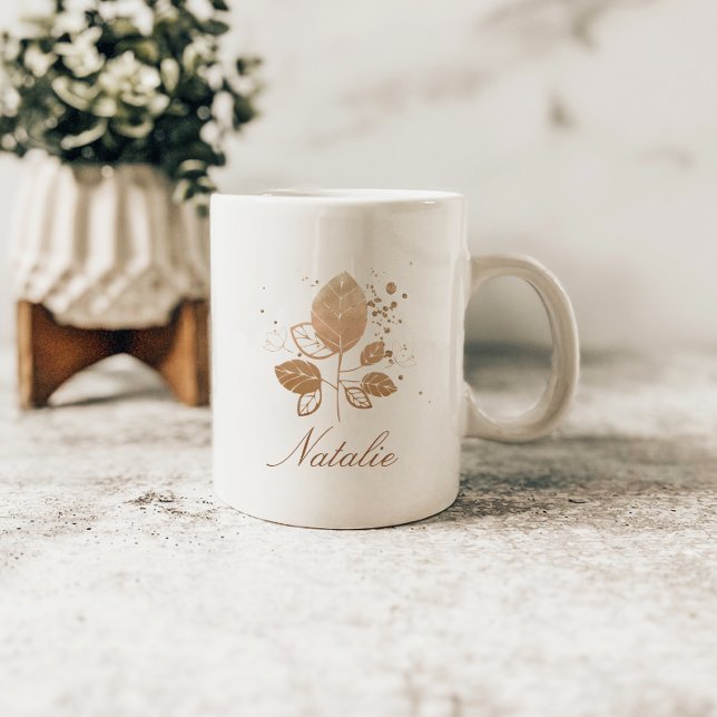 Elegant Rose Gold Floral Custom Name Coffee Mug (Creator Uploaded)