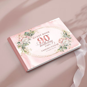 Elegant Rose Gold Floral Eucalyptus 90th Birthday Guest Book