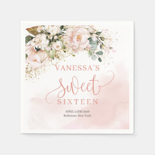 Elegant rose gold floral eucalyptus gold Sweet 16 Napkin