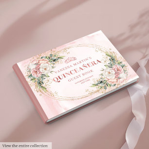 Elegant Rose Gold Floral Eucalyptus Quinceañera Guest Book