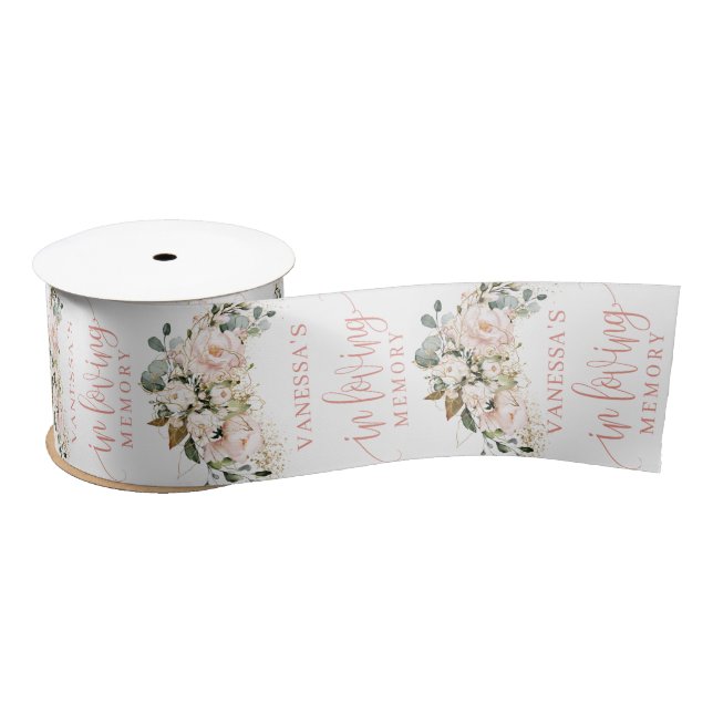 Elegant rose gold floral eucalyptus Remembering Satin Ribbon (Spool)