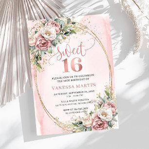 Elegant Rose Gold Floral Eucalyptus Sweet 16 Invit Invitation