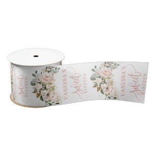 Elegant rose gold floral eucalyptus sweet sixteen satin ribbon