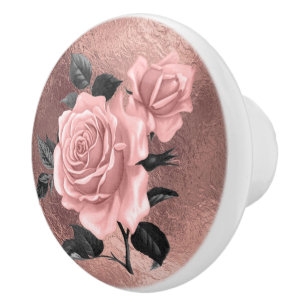 Elegant Rose Gold Floral Foil Ceramic Knob