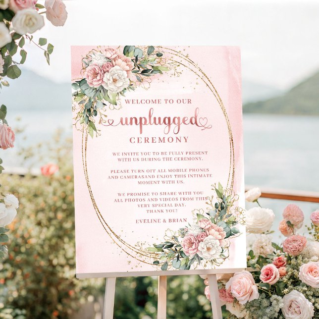 Elegant Rose Gold Floral Greenery Unplugged Poster (Elegant Rose Gold Floral Greenery Unplugged Poster)