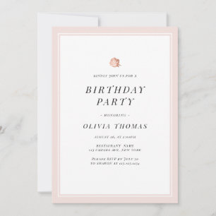 Elegant Rose gold floral minimalist Birthday Party Invitation