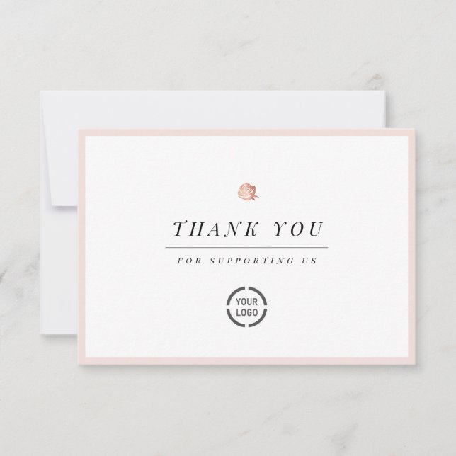 Elegant Rose gold floral minimalist business Thank You Card (Front)