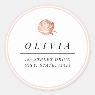 Elegant Rose gold floral minimalist return address Classic Round Sticker