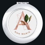 Elegant Rose Gold Floral Monogram Bridal Party  Compact Mirror<br><div class="desc">The letter A - a beautiful monogram initial in rose gold embellished with an exquisite floral and geometric shape pattern.  Ideal gift and keepsake idea for your favourite bridesmaid.  Easily customise the name of your choice.</div>