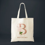 Elegant Rose Gold Floral Monogram Bridal Party  Tote Bag<br><div class="desc">The letter B - a beautiful monogram initial in rose gold embellished with an exquisite floral and geometric shape pattern.  Ideal gift and keepsake idea for your favourite bridesmaid.  Easily customise the name of choice.</div>