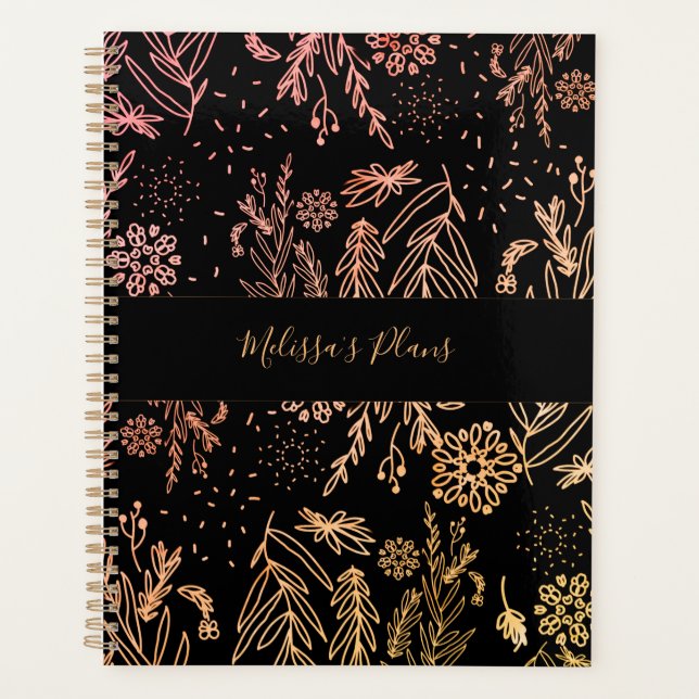 Elegant Rose Gold Floral Pattern signature Planner (Front)