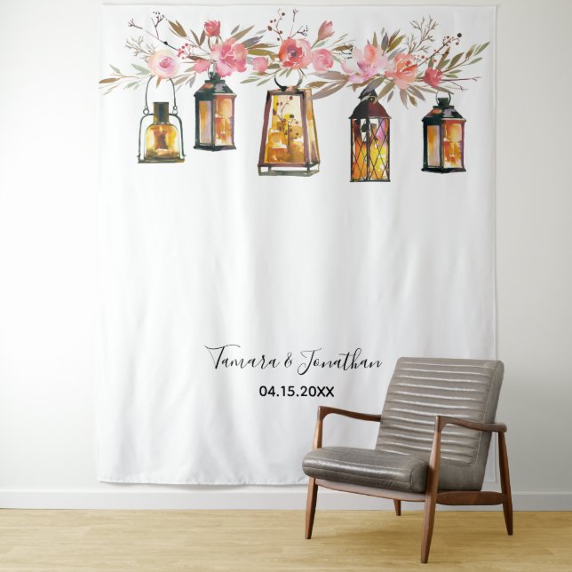 Elegant Rose Gold Floral Photo Backdrop Wedding Tapestry (In Situ)