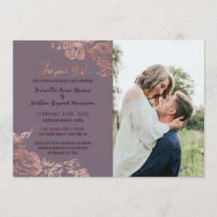 Elegant Rose Gold Floral Purple Mauve Engagement Invitation