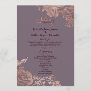 Elegant Rose Gold Floral Purple Wedding Program Programme